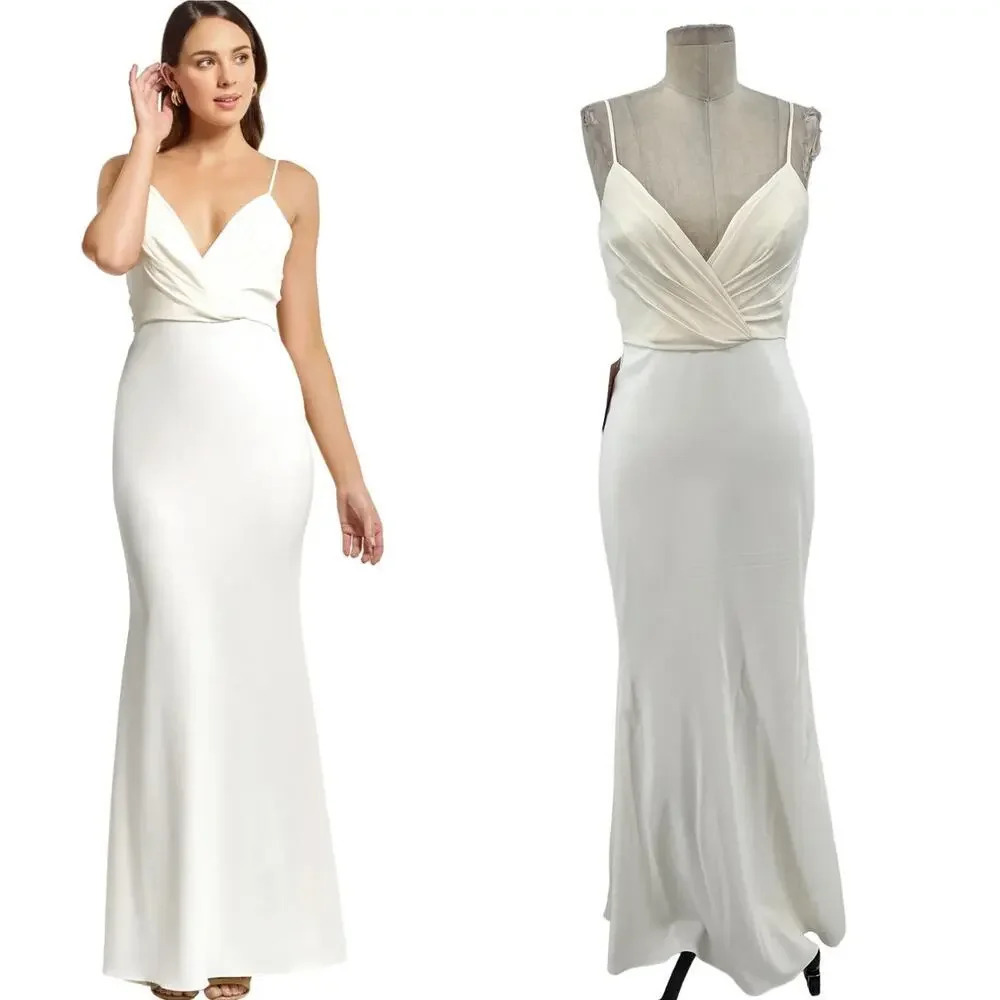 BHLDN Badgley Mischka Draped Top Crepe Skirt Gown Ivory White Size 0